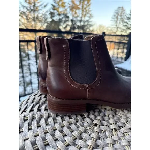 Sofft Brown Boot Women’s 10 Distressed Leather SELBY Chelsea Pull On Block Low - Picture 7 of 14
